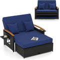 Moccha Outdoor Wicker Daybed, Patio Rattan Loveseat Sofa w/ 4-Level Adjustable Backrest, Folding Panels, Storage Ottoman & Cushions, Lounge Furniture Set for Poolside Backyard Porch (Navy & Black)