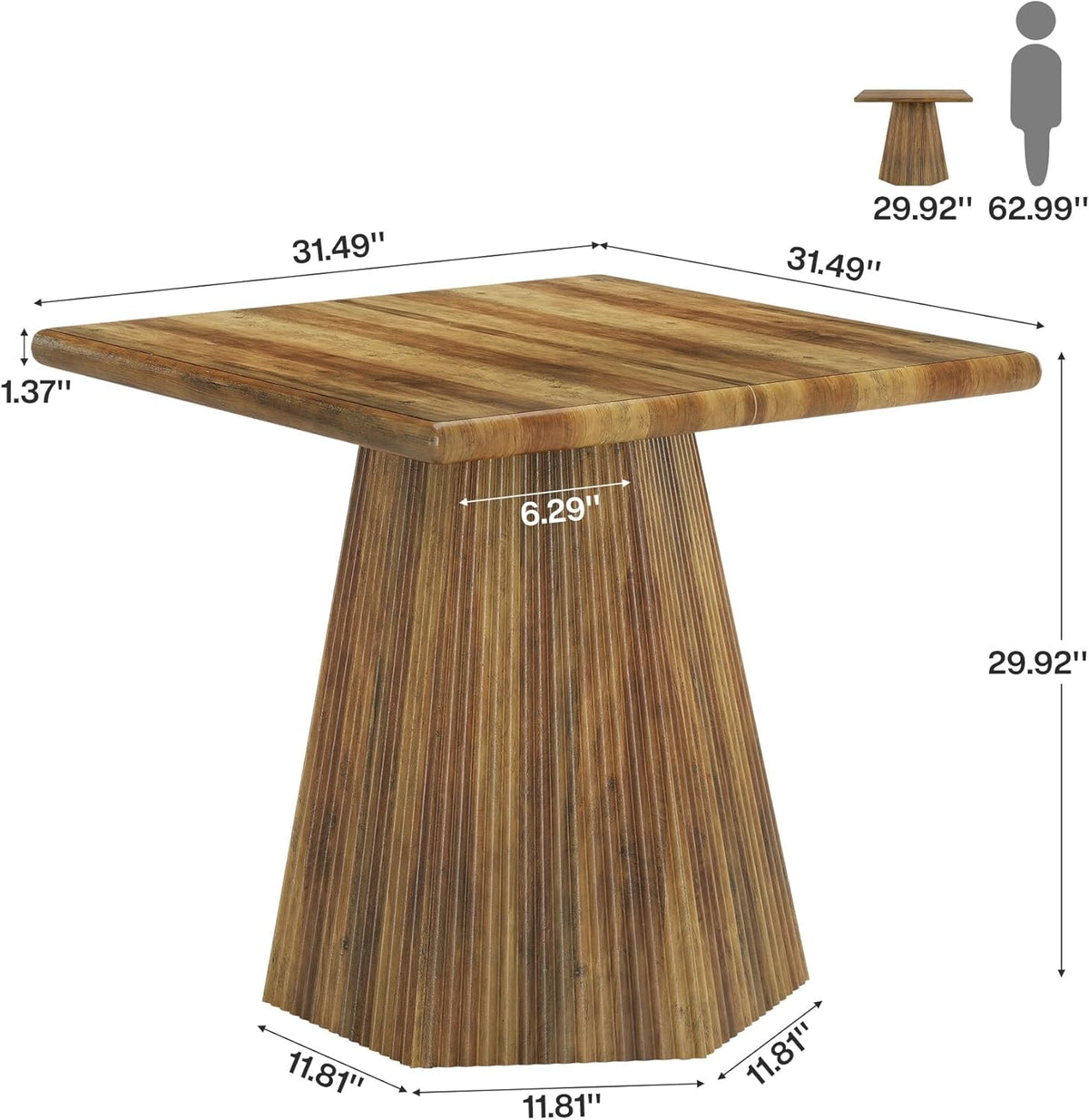 Tribesigns Square Dining Table for 4, 31.5-Inch Farmhouse Kitchen Table with Sturdy Pedestal Base for Kitchen & Dining Room & Living Room (Rustic Brown)