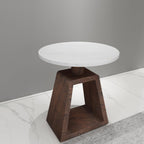Port Blair Side End Table, 16.5 Inch Height, Round White Genuine Marble Top, Handcrafted Mango Wood Base, Modern Accent Table for Living Room, Bedroom, Entryway and Home Decor Display