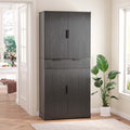 72" Fluted Kitchen Pantry Cabinet with Anti-Tip Safety, Free Standing Versatile Storage Cabinet with Drawers and Adjustable Shelves for Kitchen, Living Room, Dining, Office (Black)