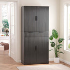 72" Fluted Kitchen Pantry Cabinet with Anti-Tip Safety, Free Standing Versatile Storage Cabinet with Drawers and Adjustable Shelves for Kitchen, Living Room, Dining, Office (Black)