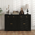 HOMCOM 48" Sideboard Buffet with Storage, Kitchen Storage Cabinet with 2 Drawers and 4 Barn Doors, Farmhouse Coffee Bar Cabinet with Adjustable Shelves, Black