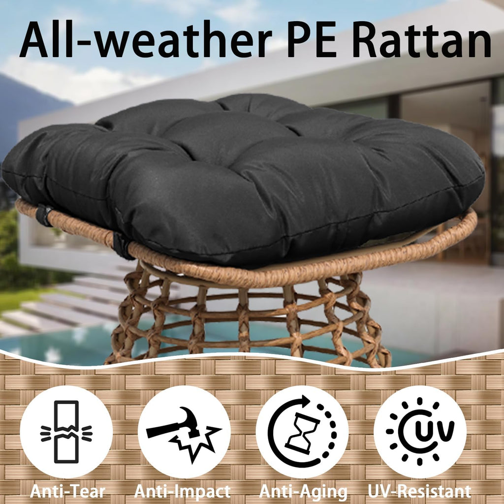 Outdoor Wicker Patio Ottomans Set of 2 rotatable Outdoor Footrest Small Seating, Large Wide Footrest, PE Rattan Thicken Cushioned Footrest, All-Weather Wicker Furniture for Balcony, Porch (YB)