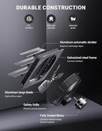 iLiving 12" Wall Mounted Shutter Exhaust Fan, Automatic Shutter, Temperature and Humidity Controls with Variable Speed, 960 CFM at 1600 RPM DC Motor