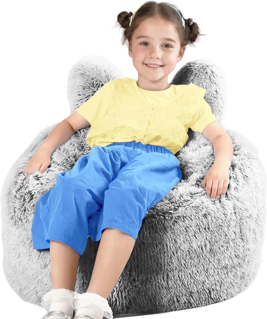 Fluffy Bean Bag Chair for Kids, with Plush Faux Fur Cover, 2.5FT Memory Foam Bean Bag Chairs for Teens & Kids, Ultra Soft Sofa for Living Room/Bedroom/Dorm,Grey