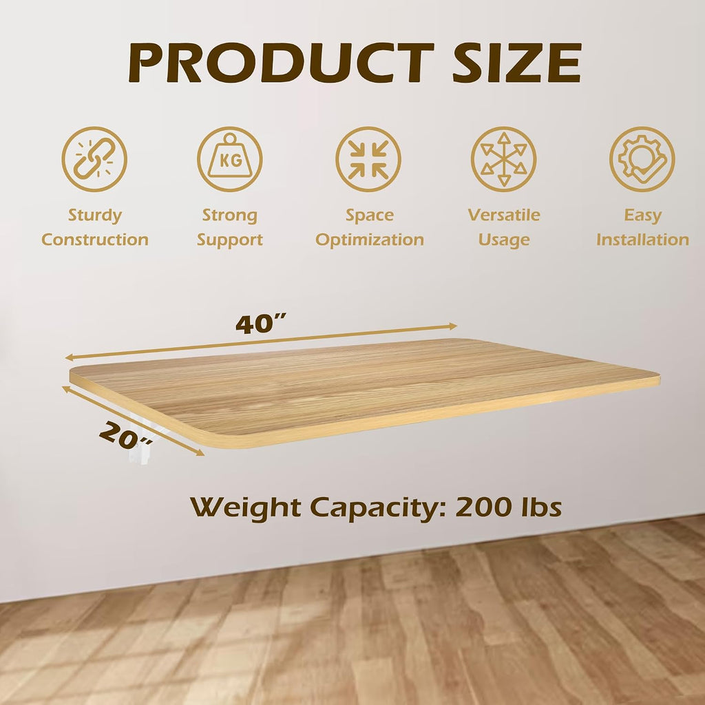 Laundry Folding Table, 40'' x 20'' Wooden Wall Mount Desk, Laundry Table for Folding Clothes, 40'' Length (Oak Color)