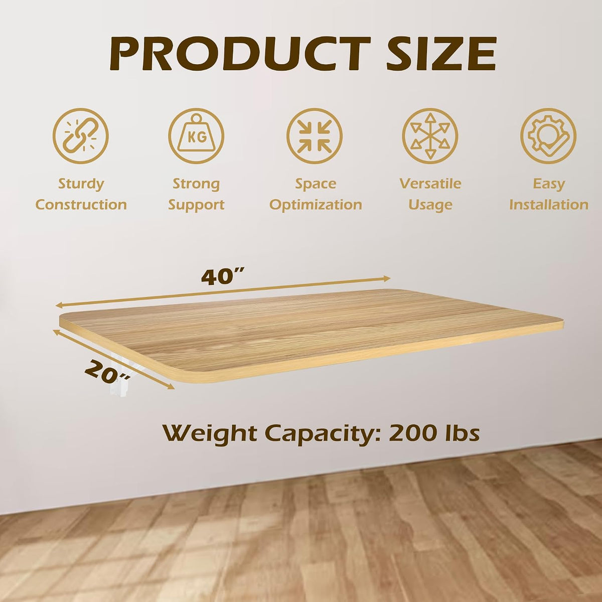 Laundry Folding Table, 40'' x 20'' Wooden Wall Mount Desk, Laundry Table for Folding Clothes, 40'' Length (Oak Color)
