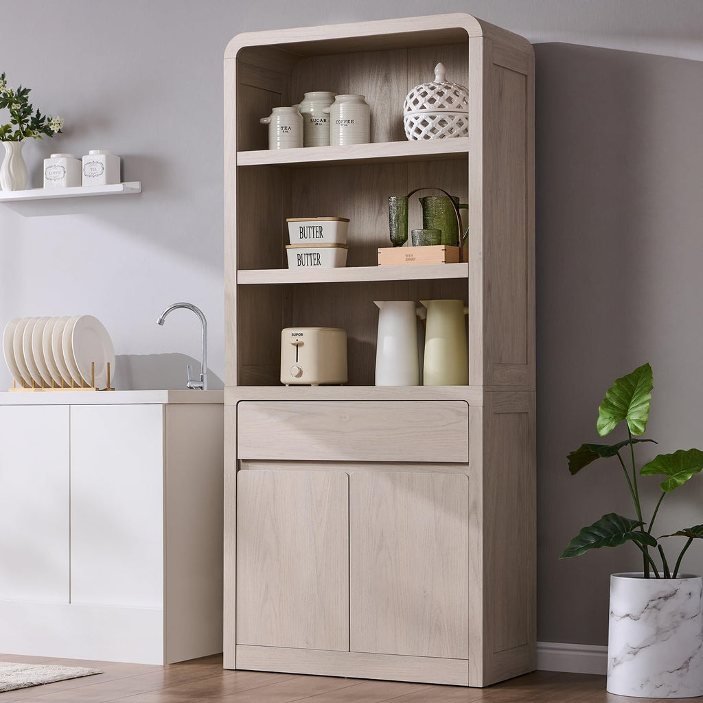 72" Tall Kitchen Pantry Cabinet, Wood Pantry Storage Cabinet w/Drawer, Hutch Cabinet with Adjustable Shelves, Freestanding Morden Versatile Cupboard for Living Room, Bathroom, Cream