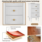 3 Drawers Nightstand, Wood End Table with Charging Station,Modern Round End Tables Living Room,Oval Side Table with Storage for Bedroom,Fully Assembled,White
