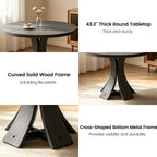 43.3" Round Dining Table for 4-6 People, Farmhouse Kitchen Table for 4-6, Mid Century Modern Circle Dining Table with Curved Solid Wood Frame for Kitchen Dining Room, Black