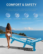 Patio Chaise Lounge Chair Outdoor with Wheels, Oversize Patio Lounge Chairs with Wood Texture, HDPE 6-Position Plastic Lounge Chairs for Poolside, Patio, Deck, Beach，Blue