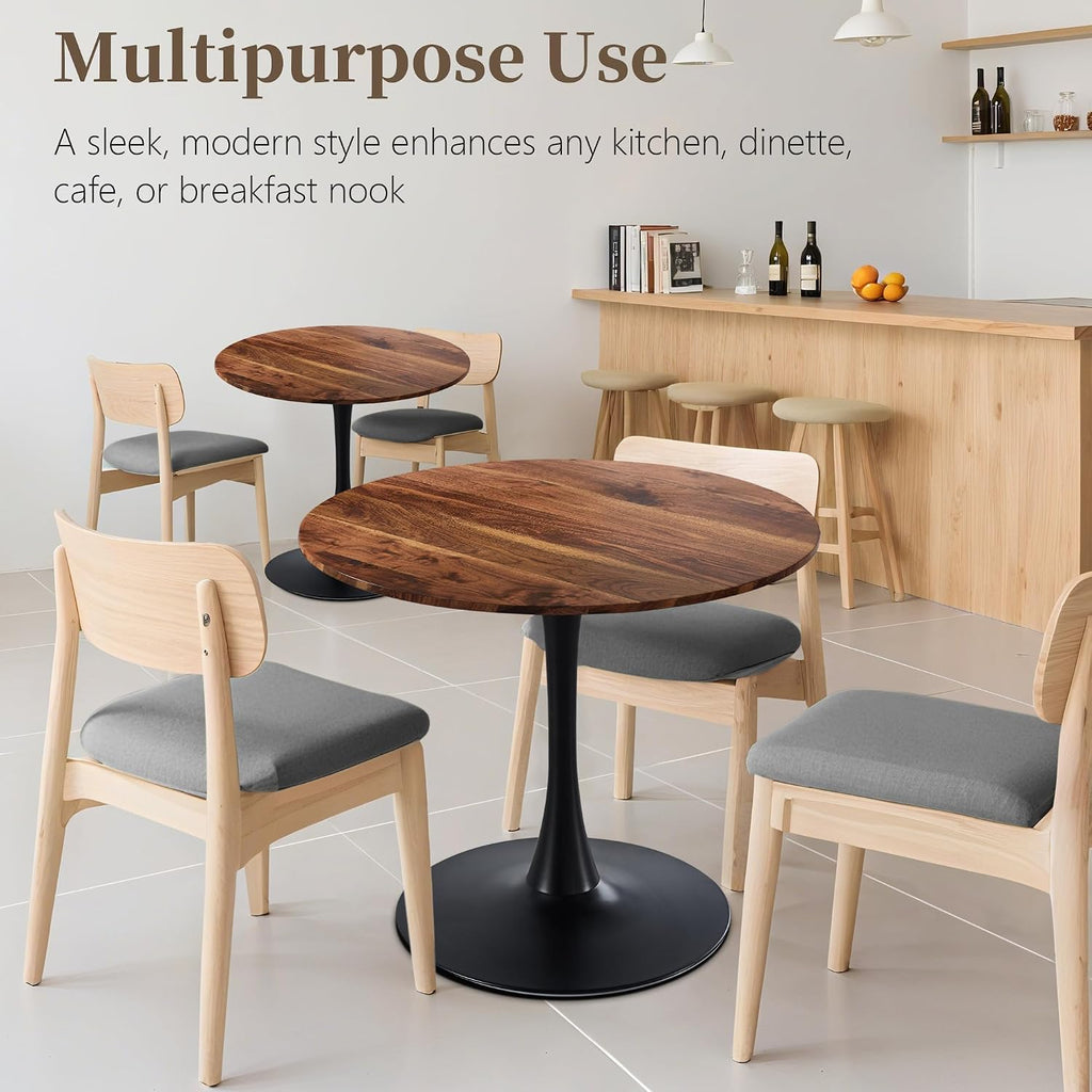 31.5 Inch Round Dining Table,Mid-Century Tulip Table with Metal Pedestal Base,Modern Leisure Table for Small Space Kitchen Dining Room,Easy Assembly,Walnut and Black