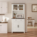 72" Pantry Cabinet with Storage Drawers 2 Glass Doors, Farmhouse Kitchen Hutch, Farmhouse Kitchen Hutch with Storage Drawers for Living Room, Dining Room,
