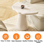 Guyii Irregular End Table, Cream White Side Table, Small Shark Fin Sofa Table for Living Room, Office, Home, Bedroom, Easy Assembly