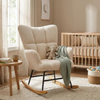 Teddy Upholstered Wingback Rocking Chair, Soft Padded Indoor Reading Glider Chair for Living Room and Bedroom, Beige