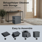 Storage Ottoman, Upgraded 17" High Foot Stools Ottoman for Dorm, Dark Gray | Folding Linen Foot Rest with Thicker Foam Padded Seat. Small Ottoman for Living Room with Side Pocket & Handles, 17x13x17in