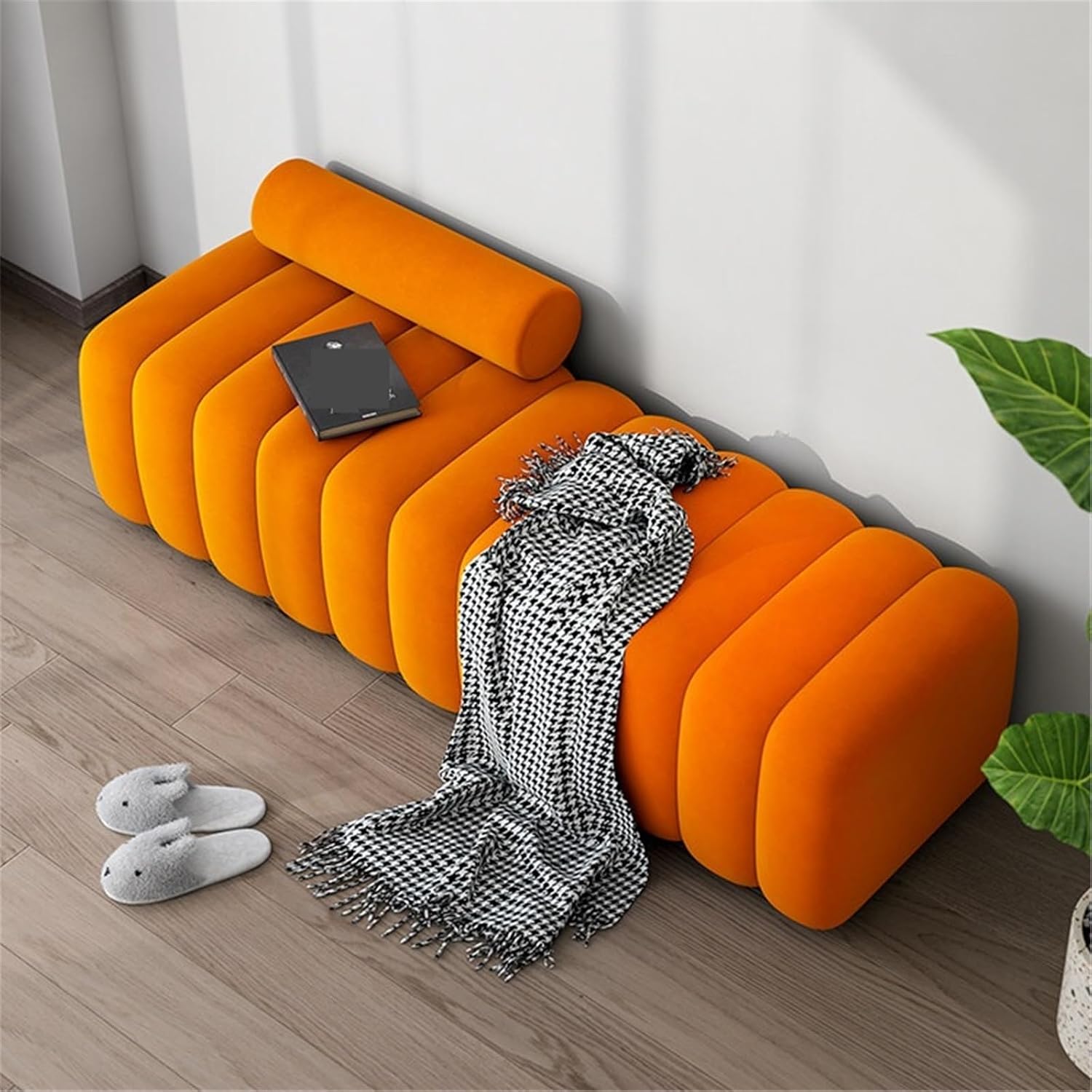 Modern Long Bench with Backrest for Changing Shoes Bedroom Bed end Walk-in Closet Rest Area Entryway(Medium)