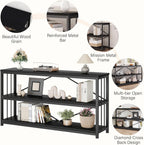 LVB Farmhouse Industrial Console Table for Home, Black Oak, 70 Inch | Wood Metal Foyer Entryway Sofa Tables with Storage, 3 Tier Long Rustic Entry Table TV Stand with Shelves for Home Living Room