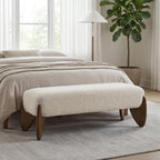 Ya-Home Modern Boucle Bedroom Bench, 50” Upholstered End of Bed Bench with Comfy Seat/Solid Wood Legs, Wooden Entryway Window Ottoman Bench for Living Room/Hallway, Beige