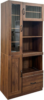 70.87" Tall Kitchen Pantry Storage Cabinet with Pull-out Trays, Farmhouse Hutch Cupboard with 3 Doors, Open Shelves and Drawer, Coffee Bar Cabinet with Microwave Stand for Dining Room, Coffee Bar