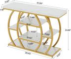 Tribesigns Modern Console Table, 41.3" Narrow Entryway Table with Storage Shelves & Faux Marble Top, 5-Tier Sofa Tables Behind Couch with Arched Metal Frame for Living Room, Hallway (Gold & White)