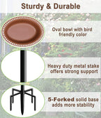 Garbuildman Upgraded 5-Prong Base Bird Bath with Metal Stake, Detachable Decoration Bowl Spa & Freestanding Birdfeeder for Outdoor Garden, Oval Style, Brown