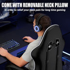 Czlolo Gaming Chair with Footrest Racing Style Lumbar Support Massager Video Game Chair with Metal Legs, High Back Reclining Gamer Chair with Headrest, 360° Swivel Office Computer Desk Chair (White)