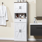 Bigbiglife Farmhouse Kitchen Pantry Cabinet, 67" Tall Kitchen Storage Cabinet, Kitchen Hutch with Microwave Stand & Barn Doors and Drawers for Dining Room, Living Room, Study