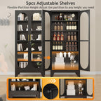 PAOFIN 75" H Locking Display Cabinet with Glass Door, Metal Curio Cabinets with 5 Adjustable Shelves, Tall Liquor Cabinet Display Case for Living Room, Wine, Clinic, Home - Assembly Required Black