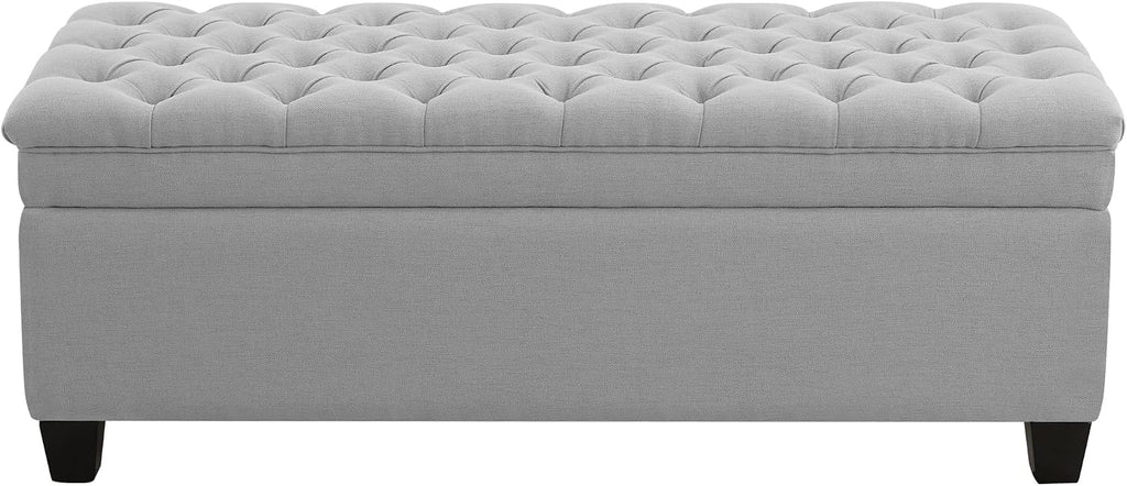 WUTUTUEE 51" Fabric Storage Ottoman Bench, Upholstered Rectangle End of Bed Storage Ottoman Tufted Living Room Bedroom Bench with Safety Hinge, Solid Wood Legs, Loads 500 lb(Light Grey)