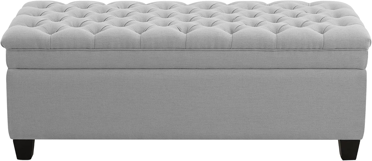WUTUTUEE 51" Fabric Storage Ottoman Bench, Upholstered Rectangle End of Bed Storage Ottoman Tufted Living Room Bedroom Bench with Safety Hinge, Solid Wood Legs, Loads 500 lb(Light Grey)