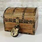 Nautical Cove Antiqued Finished Wood Treasure Chest with Decorative Rivets and Reinforcing Iron Strips with Lock and Skeleton Keys (Light Antique, Small 8 x 6 x 6)