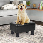 Homebeez 16" Small Footstool PU Leather Ottoman Footrest Modern Home Living Room Bedroom Rectangle Stool with Padded Seat Plastic Legs, Dark