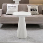 Henf 17.72" Round End Table for Indoor Outdoor, Fluted Pedestal Base, Magnesium Oxide, Waterproof, Unique Design MGO Accent Side Table Night Stand Bedside Table for Living Room Bedroom, White