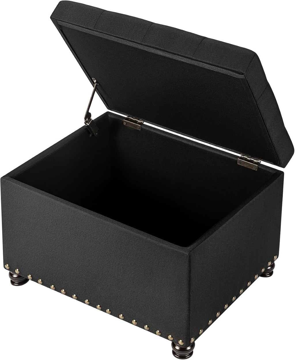 24" Storage Ottoman, Fabric Ottoman Foot Rest Stool with Hinged Lid, Tufted Rectangle Upholstered Footstool, Load Up to 350 lb, for Living Room, Bedroom, Dorm, Black
