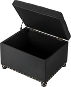 24" Storage Ottoman, Fabric Ottoman Foot Rest Stool with Hinged Lid, Tufted Rectangle Upholstered Footstool, Load Up to 350 lb, for Living Room, Bedroom, Dorm, Black
