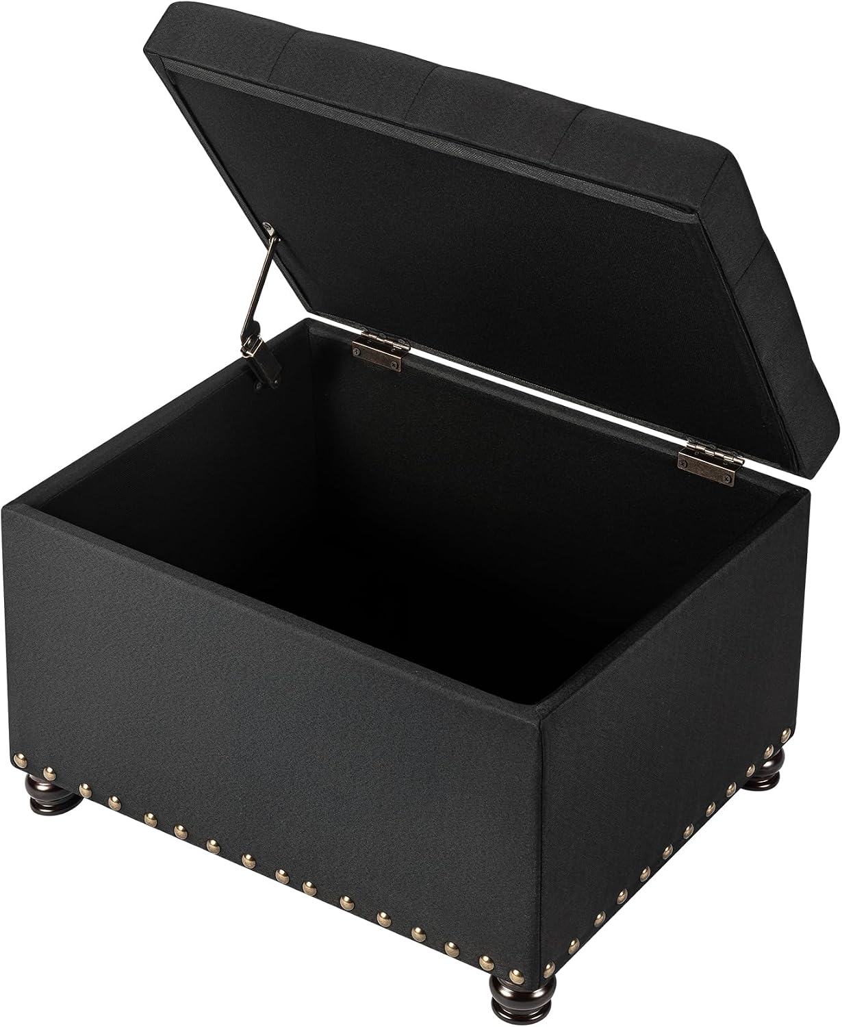 24" Storage Ottoman, Fabric Ottoman Foot Rest Stool with Hinged Lid, Tufted Rectangle Upholstered Footstool, Load Up to 350 lb, for Living Room, Bedroom, Dorm, Black