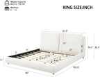 Merax King Boucle Platform Bed with 2 Removable Headboard Pillows, White