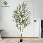 Artificial Olive Tree, 6FT Tall Faux Olive Tree with Pot, Artificial Plants with Natural Wood Trunk and Lifelike Fruits for Home Office Decor