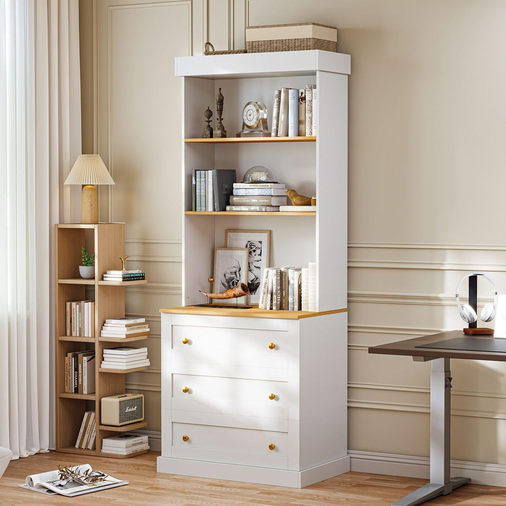 Vyre 71" Farmhouse Kitchen Pantry Cabinet, White Freestanding Coffee Bar Hutch with Drawers & Adjustable Shelves, Large Storage Cabinet with Microwave Stand for Living Room & Kitchen