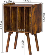 LELELINKY Small Record Player Stand, 4 Cabinet Vinyl Storage Table, Brown | Width 11.7 In, Up to 80 Albums, Vinyl Holder with Wood Legs, Turntable Stand Display Shelf for Bedroom and Living Room