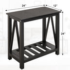 Narrow Side Table with Storage Shelf 2 Tier Wooden Nightstand Bedside Tables for Small Spaces Black Modern Accent Sofa Side Tables for Couch Living Room Bedroom Entryway