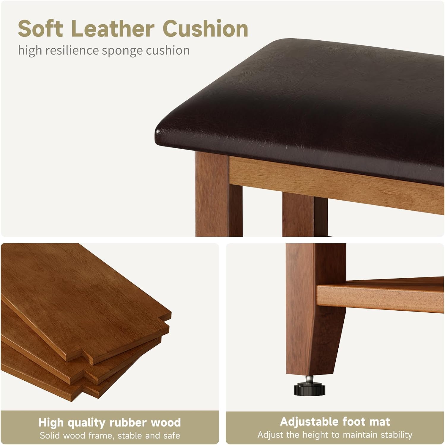 Shoe Bench with Leather Cushion,Wood Bench with Shoe Rack,2-Tier Shoe Storage Organizer for Entryway,Hallway,Living Room (2-Tier-23.6", Rubberwood)