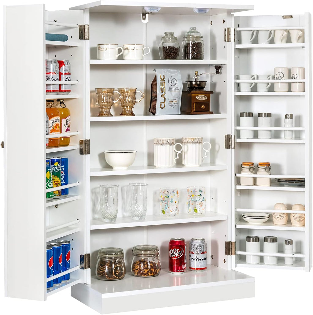 Tangkula Kitchen Pantry Cabinet, 17-Tier Buffet Sideboard with 2 Doors and 6 Adjustable Shelves, Kitchen Storage Cabinet, Space Saving Cupboard for Dining Room Living Room, 23 x 12 x 41 Inch (White)