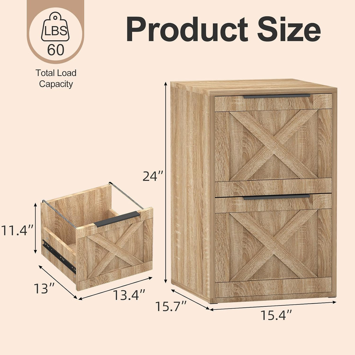 File Cabinet, Wood Filing Cabinet with 2 Drawers for Home Office | Printer Stand, Under Desk Small Storage Organizer Fit A4 / Letter Size/ Hanging File Folders, Oak