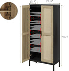 60" Tall Kitchen Pantry with 2 Rattan Doors and 3 Adjustable Shelves,Freestanding Cupboard Storage Cabinet for Kitchen, Laundry Room, Dinning Room and Living Room,Black