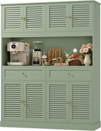 HIFIT 71“HX55“W Large Pantry Cabinet for Food Storage, Farmhouse Kitchen Hutch with Storage Drawers, Tall Kitchen Pantry Cabinet with Microwave Stand for Dining Living Room, Green