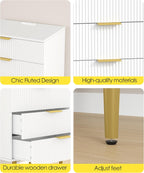 Akxomel Fluted Nightstand Side Table with Charging Station White Bedroom | 3 Drawer Nightstand with Charging Station, Modern Bedside Table, 15.7"D x 23.2"W x 27.5"H, for Bedroom