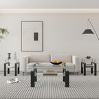 ODUSE-DAILY Glass Coffee Table - Black Metal Frame Set of 3 Living Room Table Set