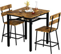 Hooseng 3 Piece Bar Table and Chairs Set, Counter Height Small Dining Table with 2 Bar Stools, Farmhouse Square Kitchen Table with Storage for Bistro, Pub, Small Space